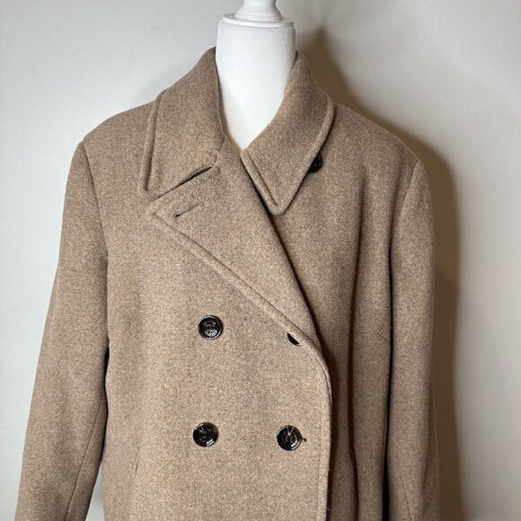 CALVIN KLEIN Wool Blend Pea Coat Double Breasted Spread Collar Beige Oat Size 0X - Picture 2 of 13